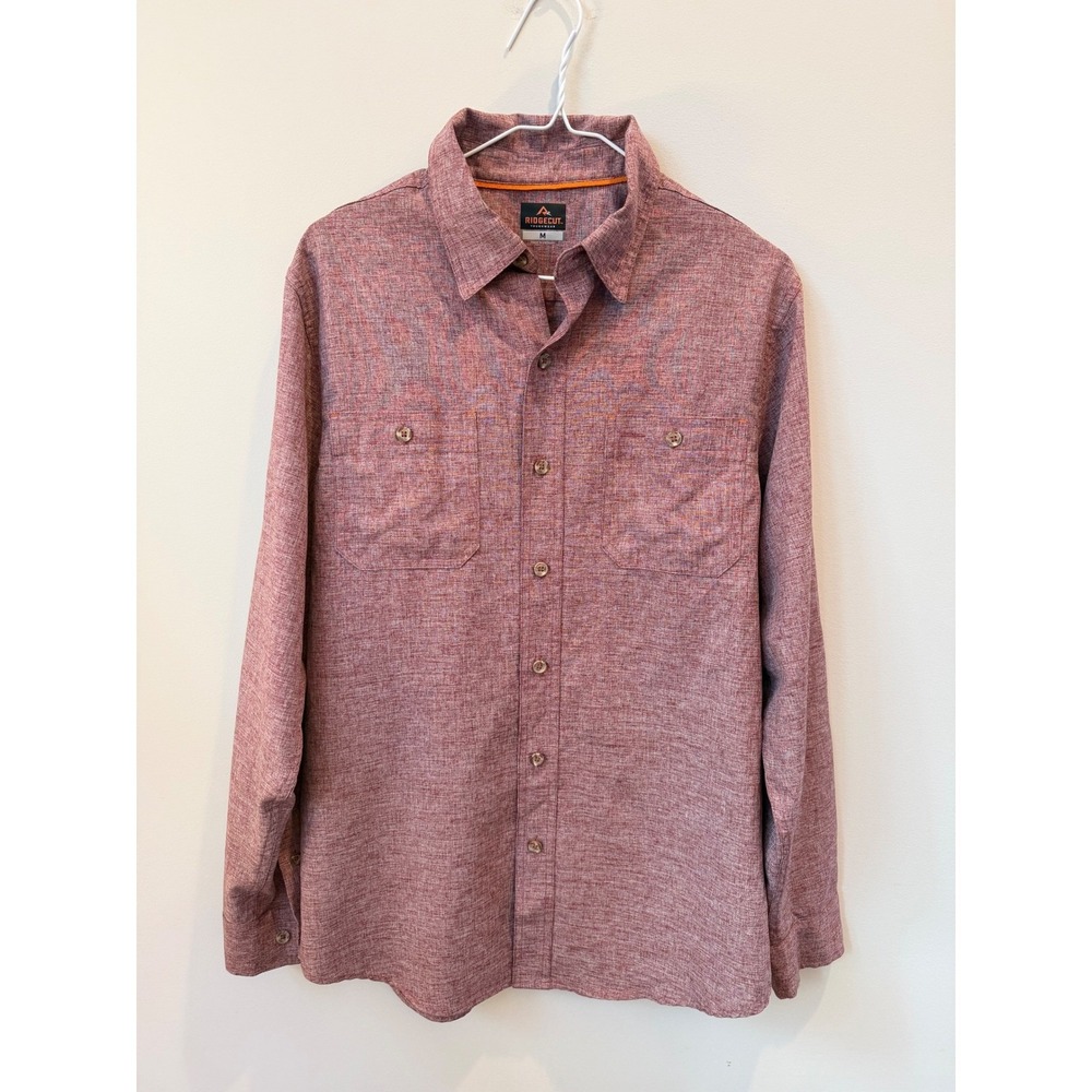 Ridgecut Toughwear Men's Medium Long Sleeve Button Down Shirt Heathered Maroon